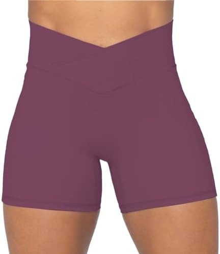Sunzel Crossover Biker Shorts for Women, No Front Seam V High Waist Yoga Workout Gym Shorts with Tummy Control
