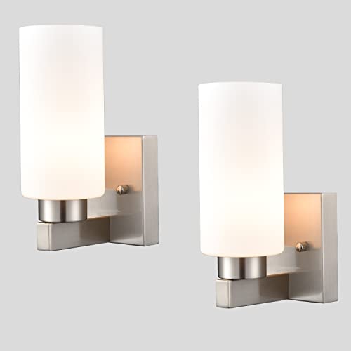 DEYNITE Modern Wall Sconces Set of Two Brushed Nickel Bathroom Vanity Light with Milky White...