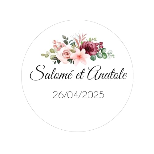 Générique Etiquette adhésive personnalisée Mariage - Autocollant pour Mariage, baptême, Anniversaire - Lot de 48 Stickers