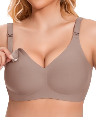 QooNoo Still BH Ohne Bügel Schwangerschafts BH Große Brüste Damen Stillen BHS Schlaf Still-BHS(Grau,M)
