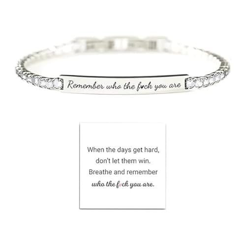 Remember Who The Fuck You Are Bracelet, Moissanite Tennis Bracelet Stainless Steel Dainty Crystal Bracelet Inspirational Motivational Christmas Birthday Jewelry Gift For Women Man