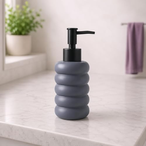 Image of Rioware Ceramic Soap Dispenser Hand Wash Bottles for Basin | Multipurpose Refillable for Liquid Shampoo, Kitchen, Bathroom, and Household Use | 300Ml, Pack of 1 - Round Grey