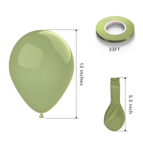 Image of KBZVNAF Sage Green Latex Party Balloons 50 Pack 12 inch | Olive Green Helium Matte Balloons for Birthday Wedding Baby Shower Jungle Safari Theme Party Decorations
