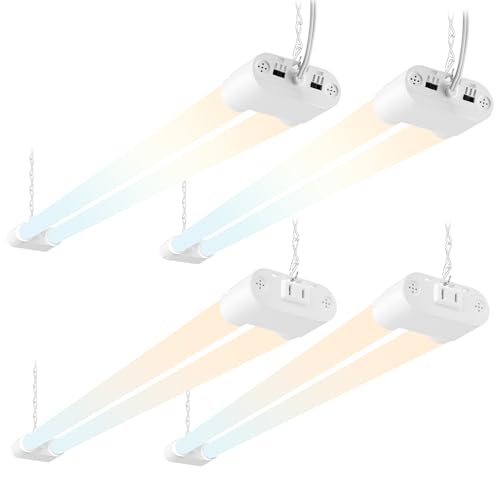Image of hykolity LED Shop Lights 4FT with Power Cord,5500LM,3 Power Level&3CCT | Shop Light 4000 /5000 /6500K Tunable,25 /34 /42W Switchable,Linkable Hanging /Surface Mount Shop Lights for Workshop,Garage,4 Pack