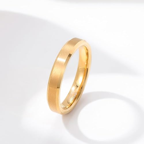 4mm 6mm 8mm Tungsten Carbide Wedding Band Ring For Men Women-Available in Black,Gold and Silver Matte Finish&Polished Beveled Edges Comfort Fit Size 5-124
