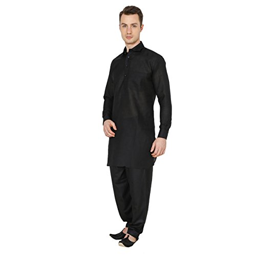 Traje Pathani de lino premium Kurta Royal negro alta sastrería 2