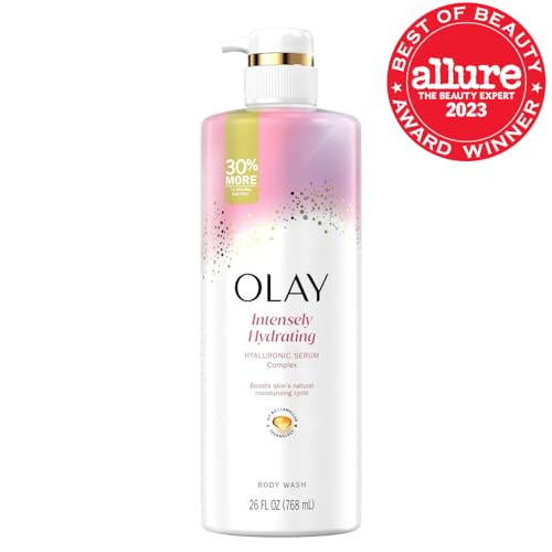 Olay Body Wash for Women, Intensely Hydrating, Hyaluronic Acid Serum Complex, Renews Moisture, Free of Parabens & Phthalates, Vitamin B3 Lameller Technology, For All Skin Types, 26 fl oz
