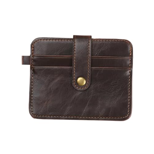 Retro Mens Genuine Leather Slim Wallet Front Pocket Card Holder with Snap Closure and Coin Purse (Coffee)