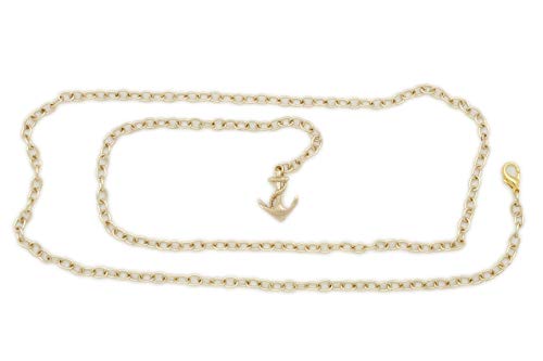 Women Gold Metal Chain Belt Nautical Fashion Hip High Waist Anchor Charm Buckle (Medium-XL 30
