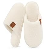 Evshine Women's Fuzzy Slip-on Slippers Comfy Lightweight Indoor House Scuff Slippers Closed Toe Soft Memory Foam Shoes Beige 280