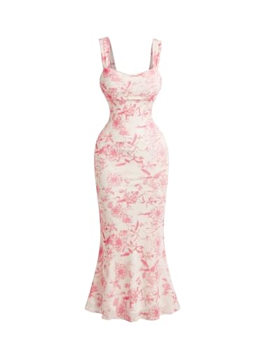 GORGLITTER Women's Floral Wedding Guest Bridal Shower Cocktail Midi Dresses