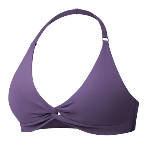 Image of YEOREO Halter Sports Bras for Women Low Impact Removable Padded Adjustable Deep V Bra Seamless Workout Gym Crop Tops