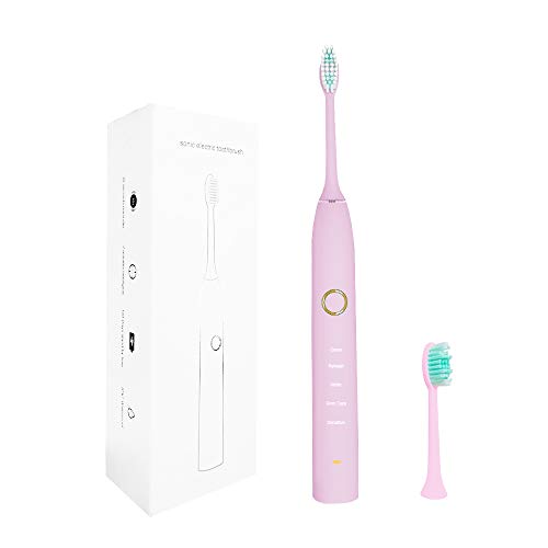 Alitoo Brosse à Dents Électrique Rechargeable Sonique avec 5 modes de Brossage et 2 têtes de Rechange,Etanche Sonic Electric Toothbrush pour Adultes,Enfants,Voyages(Rose)