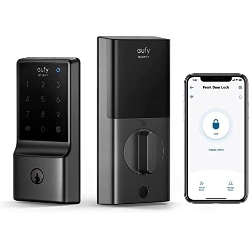 eufy Security Smart Lock C210, Keyless Entry Door Lock, Built-in WiFi Deadbolt, Smart Door Lock, No Bridge Required, Easy Installation, Touchscreen Keypad, App Remote Control, 4 AA Batteries Included