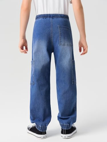 Haloumoning Boys Denim Cargo Pants Kids Elastic Waist