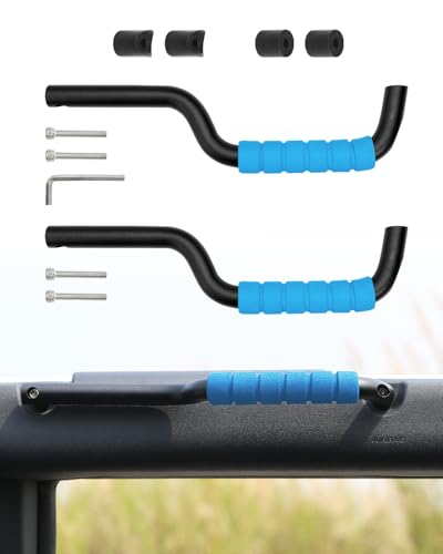 Image of ROADER Bronco Front Grab Handles for 2021 2022 2023 Ford Bronco 2 /4 Door Roll Bar Grip Handles, Upgraded Non-Slip Aluminum Blue Handles Bronco Interior Accessories (Not Fit Rear Seat)