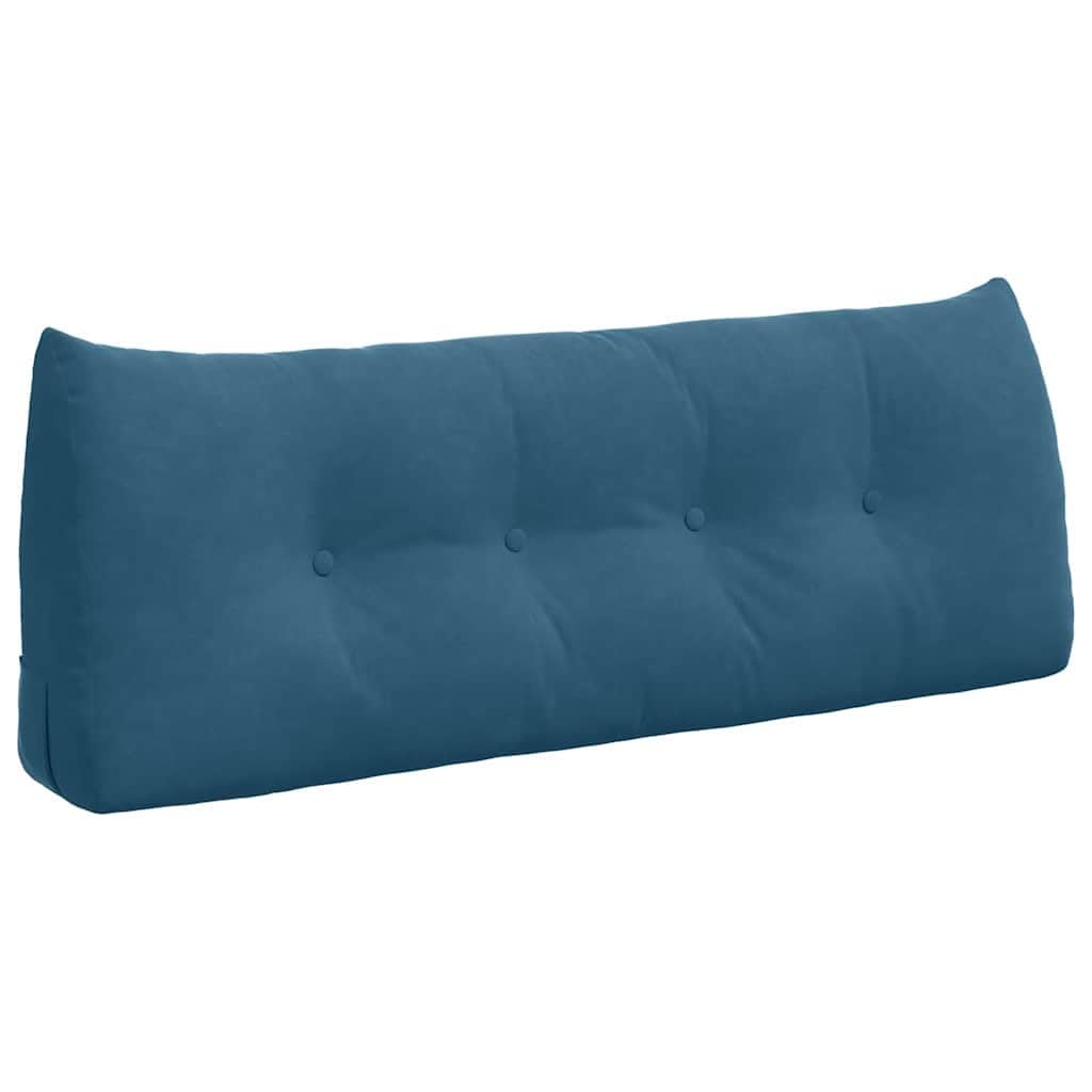 Rückenkissen 120 x 24 x 50 cm, Lesekissen aus Samt in Blau mit Seitentasche, ergonomisches Stützkissen für Bett und Sofa, Sofakissen mit abnehmbarem Bezug, Dekokissen für Entspannung