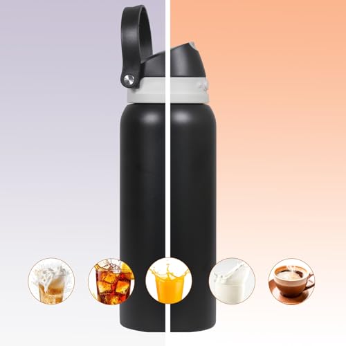 Image of FreeSip Gym Water Bottle with Straw & Chug Lid - Leak Proof Push Button Opening, BPA Free, Large Capacity Sports Bottle with Carry Handle (Black 33 OZ, 1000 ml)