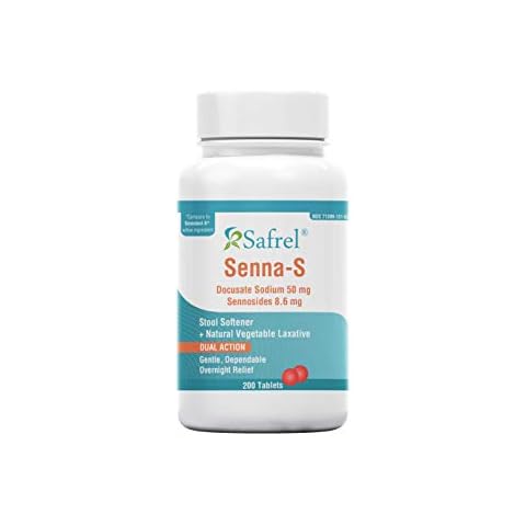 Safrel Senna-S (200 Tablets) Dual Action Natural Vegetable Laxative Stool Softener | Relieves Constipation, Gas, Bloating | Gentle on Stomach | Safe Digestive Support (Generic Senokot-S) | Value Pack Cover