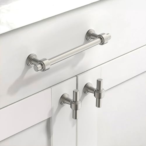 Image of 10 Pack 3.75 inch(96mm) Brushed Satin Nickel Cabinet Pulls Kitchen Cabinet Handles Cabinet Hardware Nickel Drawer Pulls for Cupboard CK0081