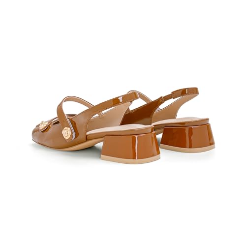 Image of Slingback Mary Jane Heels for Women Low Block Heel Closed Square Toe Pump Shoes Heels Classic Daily Office Dressy Shoes
