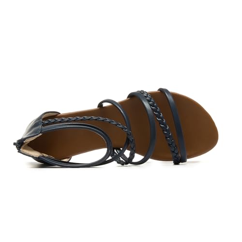 Image of youngshow Women's Braided Strappy Sandals - Open Toe Dressy Gladiator Flat Sandals with Back Zipper, Casual Summer Beach Shoes
