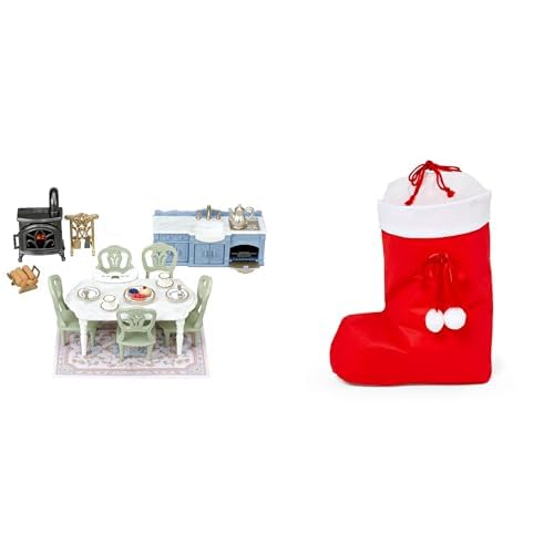 きらめく水辺の赤い屋根のお家 エレガントダイニングルーム + クリスマス ラッピング袋 セット BM
