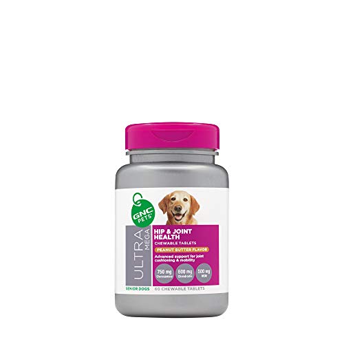 GNC Pets Ultra Mega Hip Joint Health Chewable Tablets for Senior Dogs, 60 Count - Peanut Butter Flavor | Healthy and Natural Pet Supplements Safe for All Dogs