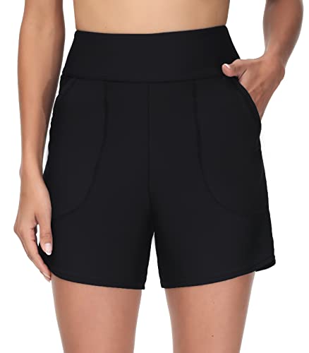 AVACOO Damen Badehose High Waist Badeshorts mit Tasche Wassersport...