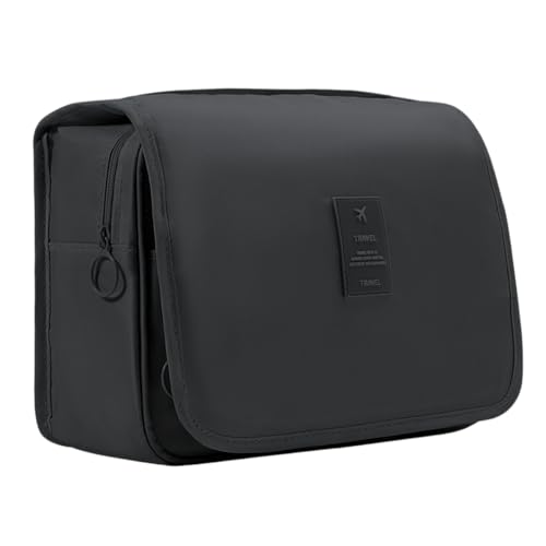 Necéssaire Dobrável com Gancho Organizador Para Viagem Unissex Impermeável com Divisórias Ideal para Higiene Pessoal, Cosméticos, Maquiagem e Banheiro (Preto)