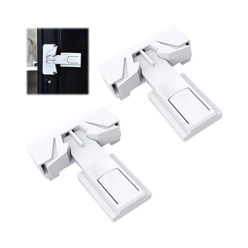 フリランス-ショプ 冷蔵庫ロック 2個入り 冷蔵庫 ストッパー ワンタッチ開閉 ダブルロック 3M両面テープ 簡単設置 軽量 地震・子供対策 段差 斜面設置可能 食器棚 浄水器 ロッカー ドアストッパー (ホワイト)