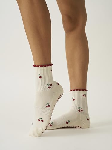 Image of Shapes Studio Half Calf Grip Socks, Cute Fruit Pilates Socks, Ruffle Socks, Non-Slip for Barre Yoga