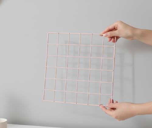Image of Metal Grid Wall Panel, Photo Display Board with Clips Square Mesh Frame, (PINK, 30 X 30 Cm (Pack of 01))