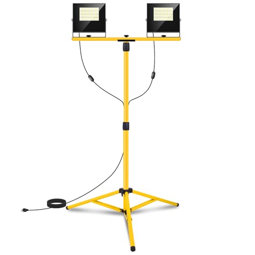 24000 Lumen Work Lights with Stand, 2 Adjustable Head LED Work Light with Adjustable and Foldable Tripod Stand, IP67 Waterproof Lamp Individual Switch with 16FT Cord for Outdoor Construction Lighting - image 1