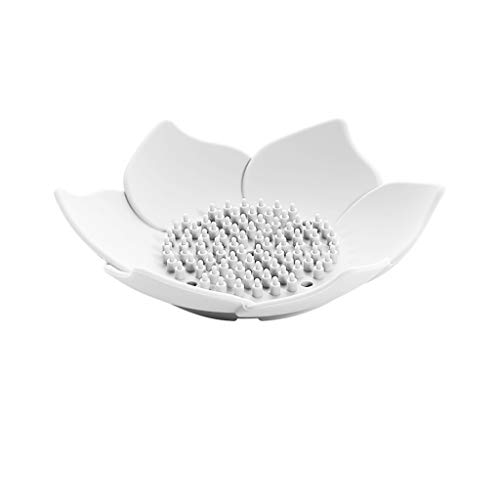 FiedFikt - Jabonera de silicona con forma de flor para baño, soporte de pared, ventosa, jabonera, fregadero, bañera, jabonera, esponja, Blanco, A