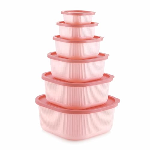 Image of Mastercook Airtight Square Food Storage Containers Set of 6, Peach