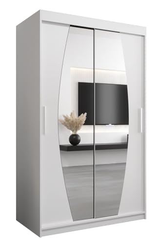 ABIKSMEBLE Armoire Elypse avec Porte Coulissante et Miroir - Dressing pour Chambre Adulte - Penderie Vêtement - Garde-Robe - Placard 2 Portes - Closet