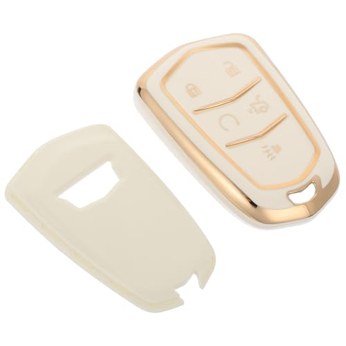 TOVINANNA Car Key Case Key Fob Cover for Luxury 5-Button White with Gold Trim Protective Shell Compatible with Keyless Entry Remote