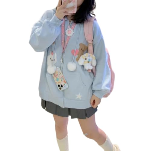 Women's Japanese Kawaii Small Animal Embroidered Zipper Knitted Cardigan Hooded Y2K Jacket top2
