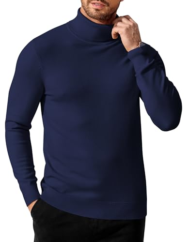 Pull à col roulé décontracté en tricot bleu marine pour les sorties en ville