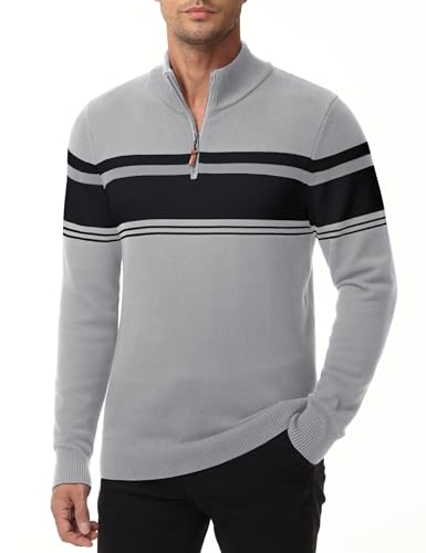 MAGNIVIT Men's Sweater Quarter Zip Striped Pullover Fall Winter Spring Color Block Polo Sweatshirts2
