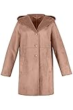 edle Wildlederoptik Ulla Popken Damen große Größen bis 64, Mantel, außen weich wie Wildleder, innen Webpelz, Lässige Kapuzenform mit Knopfverschluss, 2 Taschen, beige-rosa 58/60 718535 22-58+