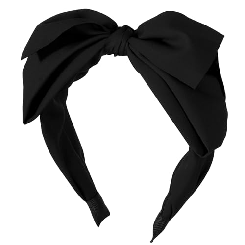 Fengek Big Black Bow Headband for Women - Wide Turban Knotted Bow Hair Accessories Elegant Hair Bow Headbands for Holiday & Daily Use