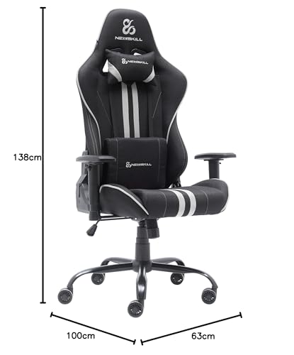 Miniatura 3 de NEWSKILL KitsuneV2 - Silla Gaming ergonómica, Respaldo reclinable 180 Grados, reposabrazos 2D Ajustables, Cojines Lumbar y Cervical, Ruedas XL silenciosas, Tela Transpirable, Color Gris