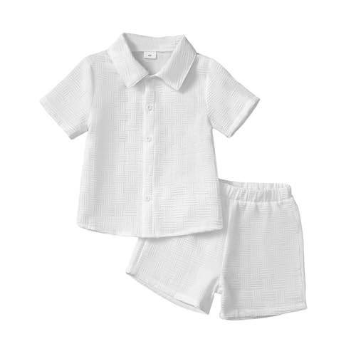 Image of Toddler Boy Clothes Little Kids Summer Outfits Short Sleeve Button Down Shirt Top Shorts Set 2 PCS Boy's Clothing