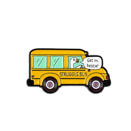 Silly Goose In School Bus Enamel Pin, Get In Bestie Brooch Pin, Funny Gift For Sarcastic Friend Sassy Chaos Crew, Bus Of Life Meme Lapel Badge, Chaotic Duck, Hilarious Decorative Jewelry Accessories For Bag Jacket Hat