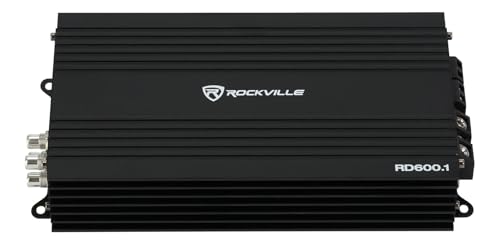 Image of Rockville RD600.1 2400W Peak / 600W RMS Mono 1-Ohm Car Amplifier, Class-D, Metal Bass Remote w /Clip Indicator, Low Pass & Subsonic Filters, Compact & High-Efficiency, Ideal for Subwoofers