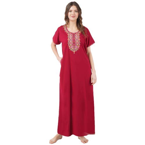 koi sleepwear Women's Cotton Blend Embroidered Maxi Nightgown (KOI-Diamond-$P_Maroon_Free Size)…-picture-13