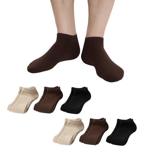 Men's Low Cut Ankle Socks, Thin Breathable No Slip Cushioned Home Office Everyday Wear Socks, Size 5-10 5-10 6pairs | Tan*2, Black*4 6