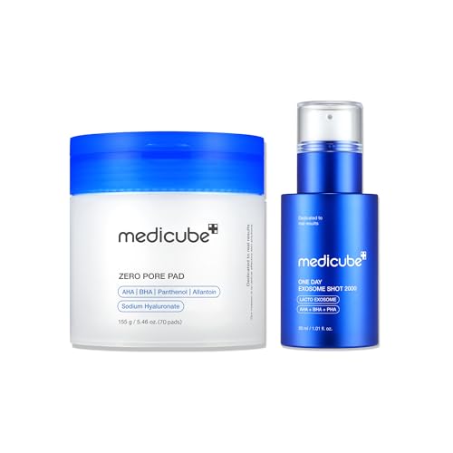 medicube Daily Toner Pads with Exosome 2000 for Pore Care: medicube Zero Pore Pads 2.0 and Zero Exosome Shot 2,000 PPM Spicule Facial Serum